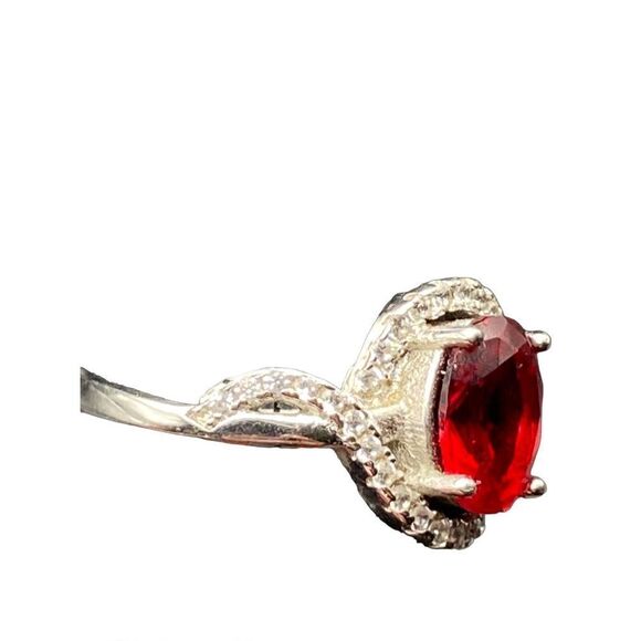 Sterling silver 925 simulated Ruby And diamond halo ring size 8 - Picture 4 of 10